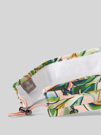 Produktfoto, Visor mit verstärktem Schirm von Loevenich aus reiner Baumwolle mit floralem Allover-Muster und verstellbarem Band, bunte Farben
