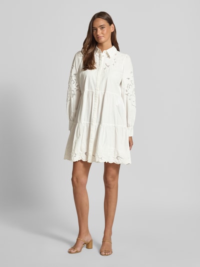 YAS Knielanges Hemdblusenkleid mit Lochstickerei Modell 'Zimia' Weiss 1