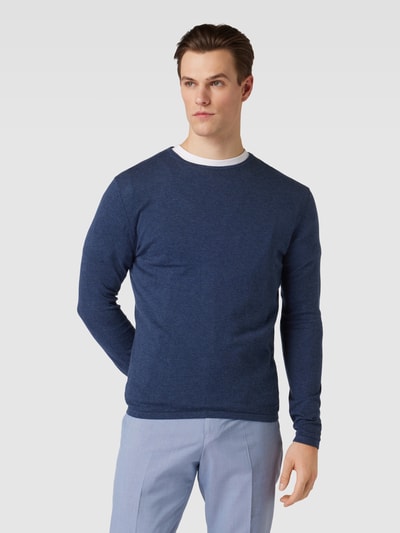 Christian Berg Men Gebreide pullover in effen design  Donkerblauw gemêleerd - 4