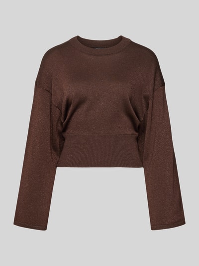 Produktfoto, Regular Fit Pullover aus Viskose-Mix in Strick-Optik von Gina Tricot in Braun, mit Rundhalsausschnitt und elastischem Bund
