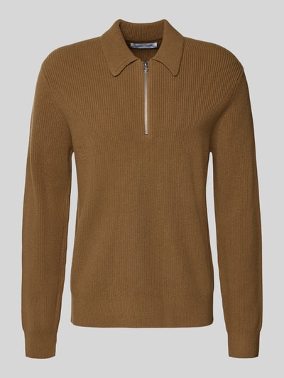 Samsøe Samsøe Strickpullover aus Wolle mit Reißverschluss Modell 'ISAKS' Beige 2