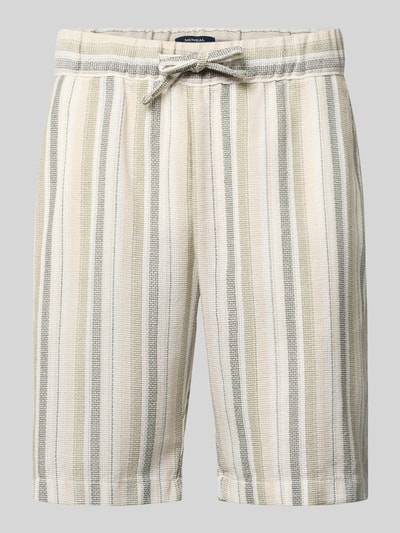 Produktfoto, Shorts mit elastischem Bund und Eingrifftaschen von MCNEAL im Regular Fit, gestreiftes Design in Beige und Grün, Material-Mix mit Baumwoll-Anteil, Bündchen 46 cm, Innenbeinlänge 25 cm