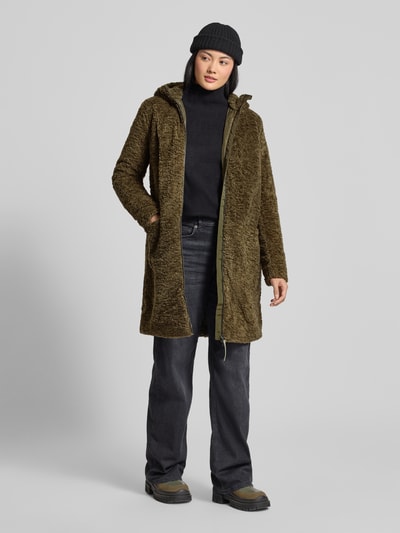 camel active Mantel aus Teddyfell mit Kapuze und Zweiwege-Reißverschluss Khaki 1