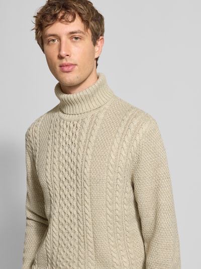 Jack & Jones Rollkragenpullover mit Zopfmuster Modell 'PAUL' Offwhite Melange 3