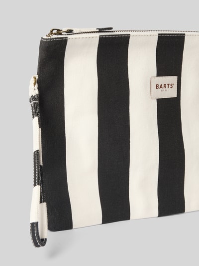 Productfoto, zwart-wit gestreepte Clutch met Logo-Patch model 'Juno' van Barts, katoen, hoofdvak met rits, 31x32x1 cm