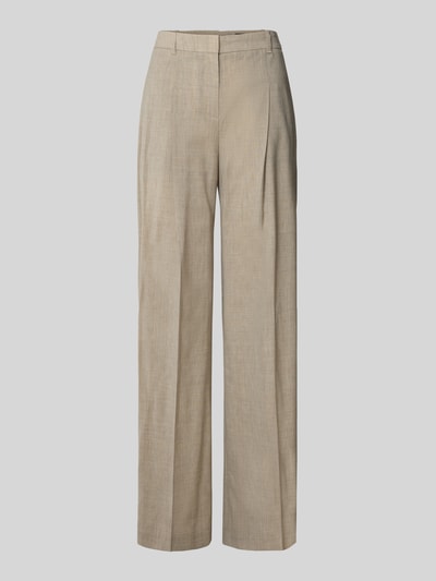 Produktfoto, Regular Fit Bundfaltenhose aus Schurwolle Modell 'TIANA4' von BOSS in sandfarbener Sharkskin-Webstruktur mit feinem Webmuster