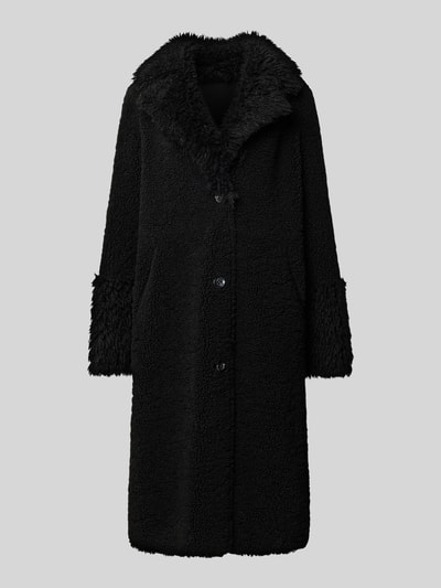 Produktfoto, Mantel aus Teddyfell mit Reverskragen von Beaumont Amsterdam in Schwarz, grobe Oberflächenstruktur, Regular Fit, Knopfleiste