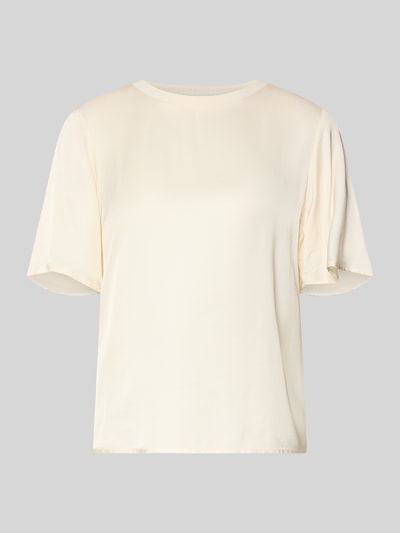 Produktfoto, T-Shirt aus Viskose-Mix mit Rundhalsausschnitt von comma, damski t-shirt z mieszanki wiskozy z dodatkiem streczu, prosty krój, okrągły dekolt, rękaw o dł. 1/2, długość tyłu w rozmiarze 36: 55 cm, kolor jasny, gładka faktura
