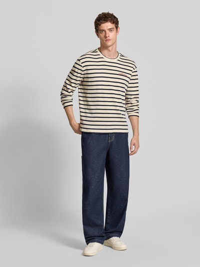 Calvin Klein Jeans Bluzka z długim rękawem, wyhaftowanym logo i okrągłym dekoltem Złamany biały 1