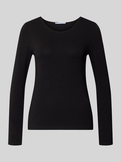 Produktfoto, Longsleeve aus Baumwoll-Mix von ZABAIONE, taillierter Schnitt, schwarz, glatte Textur, Rundhalsausschnitt, neutraler Hintergrund.