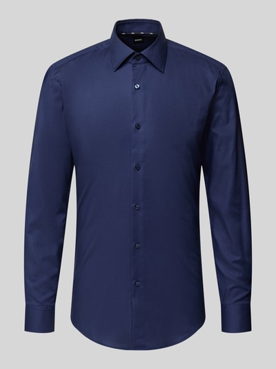BOSS Slim fit zakelijk overhemd van katoenmix, model 'HANK' Marineblauw - 2