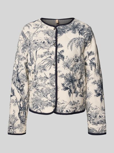 Produktfoto, Regular Fit Jacke aus reiner Viskose Modell 'Carli' von Soyaconcept in Creme mit blauem floralen Allover-Print, Stepp-Optik, Rundhalsausschnitt und durchgängiger Knopfleiste