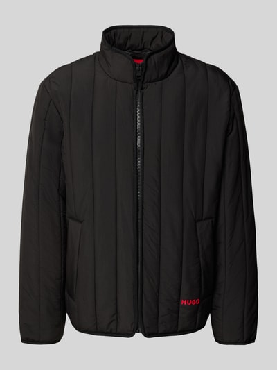 Produktfoto, Regular Fit Steppjacke mit Stehkragen Modell 'BRENOTO' von HUGO, Optik: Unifarben, verdeckter Reißverschluss, Label-Print, Langarm, seitliche Eingrifftaschen, glatte Oberfläche, schwarze Farbe