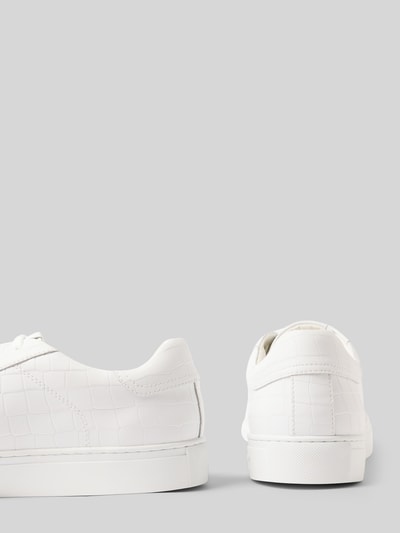 Produktfoto, Sneaker mit Logo-Applikation Modell 'Essence' von Hide&Jack, abgerundete Passform, Schlangenmuster, weiß, Herren, Absatzhöhe 3 cm, Schafthöhe 7 cm, Schaftweite 10 cm, Schnürverschluss, seitliche und rückseitige Ansicht, strukturierte Oberfläche.