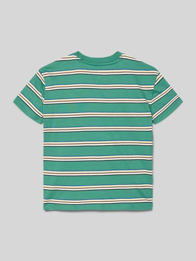Produktfoto, Regular Fit T-Shirt mit Logo-Detail von GAP, grün mit bunten Streifen, Reine Baumwolle, Rundhalsausschnitt, Rückenlänge 46 cm bei Größe 116
