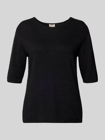 Milano Italy Gebreid shirt van wolmix met ronde hals Zwart - 2