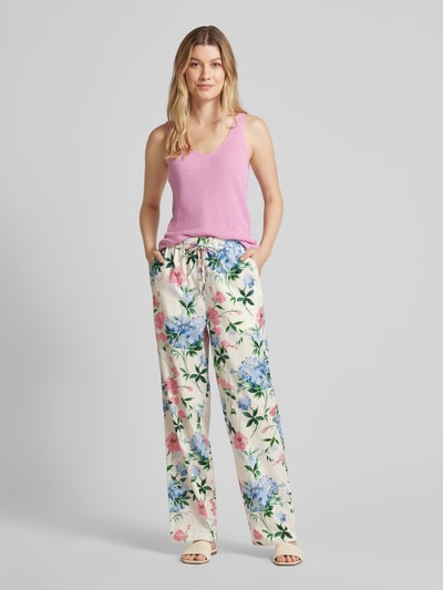 Rich & Royal Flared linnen broek met bloemenmotief Offwhite - 1