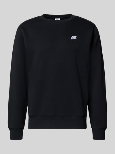Produktfoto, Sweatshirt mit Label-Stitching und Rundhalsausschnitt von Nike aus schwarzem Baumwoll-Mix im Regular-Fit, glatte Textur