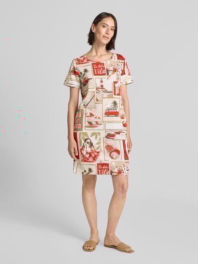 monari Knielange jurk met ronde hals Lichtrood - 1