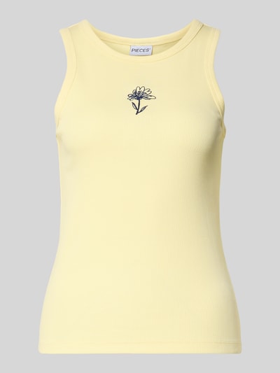 Produktfoto, Slim Fit Top aus Baumwoll-Mix Modell 'MAY' von Pieces, Optik: Unifarben, Jersey, Motiv-Stitching, U-Ausschnitt, ärmellos, leichte Rippstruktur