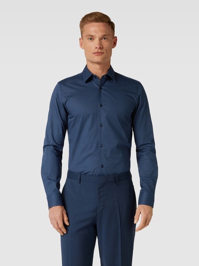 JOOP! Slim fit zakelijk overhemd van katoen met kentkraag Marineblauw - 4