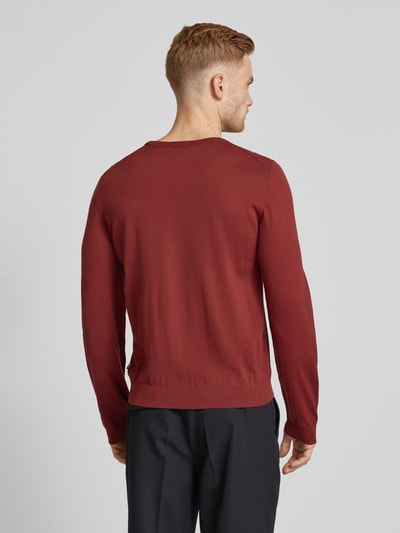 BOSS Wollen pullover van scheerwol met labeldetail, model 'Leno' Rood - 5