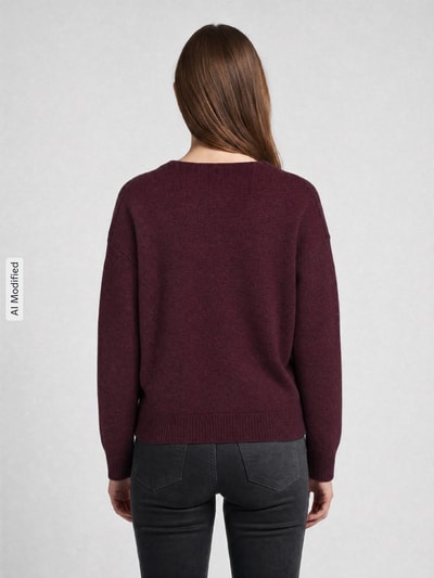 ONLY Sweter o kroju relaxed fit z dekoltem w serek Bordowy melanż 5