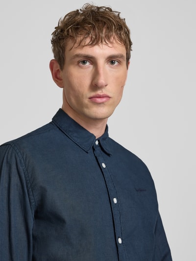 Pepe Jeans regular fit vrijetijdsoverhemd van mix van katoen en linnen model 'PAYTON' Donkerblauw - 3