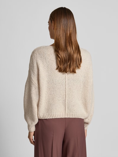 Oui Sweter z dzianiny o kroju relaxed fit z dodatkiem moheru Beżowy melanż 5