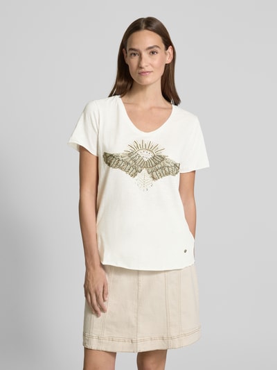 MOS MOSH T-Shirt mit geripptem V-Ausschnitt Modell 'Nadine' Offwhite 4