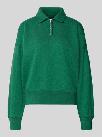 Produktfoto, Regular Fit Pullover aus Baumwoll-Mix von Polo Ralph Lauren in kräftigem Grün mit gerippten Bündchen und Reißverschluss, Damen Pullover von Polo Ralph Lauren