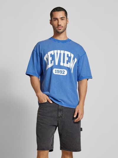 REVIEW T-shirt met labelprint Koningsblauw - 4
