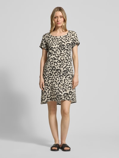ZABAIONE Knielanges Kleid aus Leinen-Mix mit Baumwoll-Anteil Modell 'Ro44saa' Beige 1