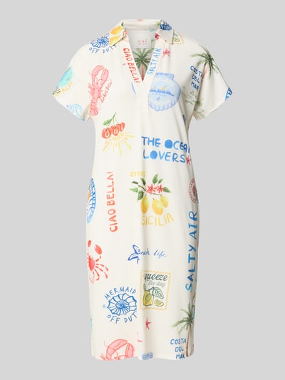 Produktfoto, Regular Fit jurk met all-over motiefprint van Oui, elastische materiaalmix, tuniekkraag, met korte mouwen, ruglengte maat 36: 97 cm, borstwijdte: 44 cm, mouwlengte: 15 cm