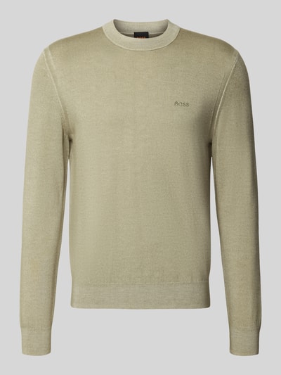 Produktfoto, beigefarbener Regular Fit Pullover aus reiner Schurwolle Modell 'Kestefo' von BOSS für Herren, BOSS Orange Kontext, glatte Textur