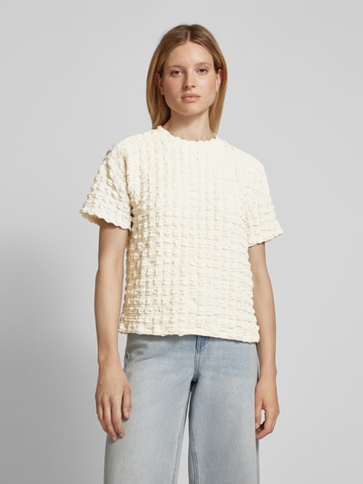 Jake*s Collection T-shirt met structuurmotief Ecru - 4