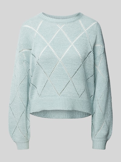 Only Comfort fit gebreide pullover met broderie anglaise, model 'GEENAS' Oceaanblauw - 2