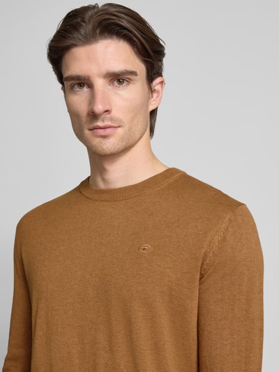 Tom Tailor Regular Fit Strickpullover aus reiner Baumwolle Hellbraun 3