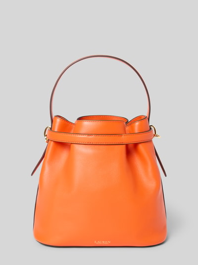 Produktfoto, Bucket bag aus echt rundleer van Lauren Ralph Lauren in fel oranje met siergesp, afneembare schouderband, hoofvak en binnenvak met ritssluiting, breedte 24 cm, lengte 24 cm, diepte 14 cm, bandlengte 117 cm.