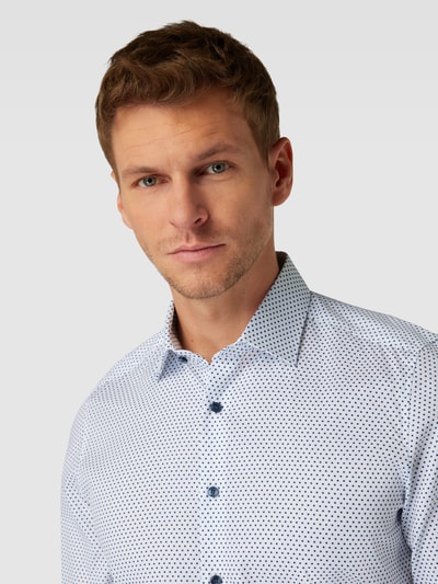 OLYMP No. Six Super slim fit zakelijk overhemd met all-over motief Bleu - 3