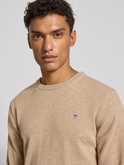 Gant Strickpullover aus reiner Lammwolle mit gerippten Abschlüssen Sand Melange 3