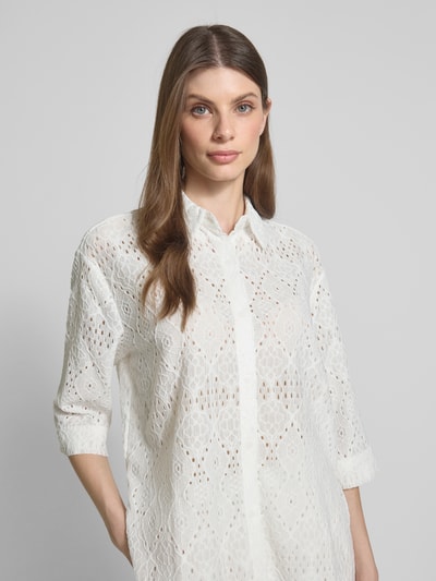 Zero Bluzka o kroju regular fit z haftem angielskim Biały 3