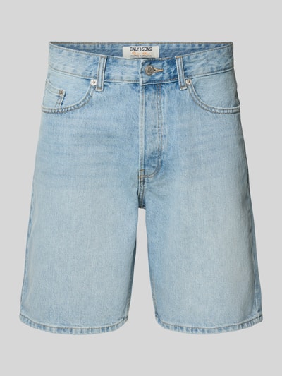 Produktfoto, Straight Leg Jeansshorts aus reiner Baumwolle Modell 'EDGE' von Only & Sons in hellblauer Denim-Optik, 5-Pocket-Design, strukturierte Oberfläche.
