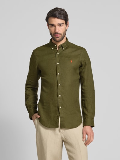 Polo Ralph Lauren Slim Fit Leinenhemd mit Logo-Stitching Oliv 4
