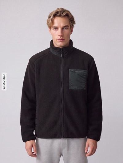ONLY & SONS Regular Fit Teddy- / Webpelzjacke mit Stehkragen Modell 'DALLAS' Black 4