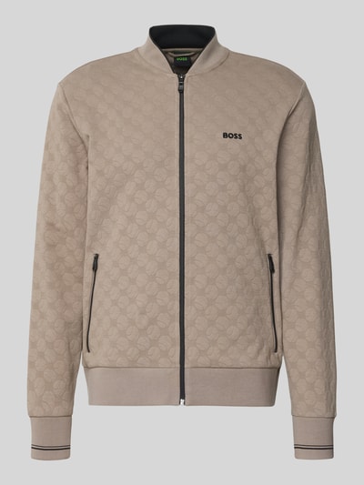Produktfoto, Regular Fit Sweatjacke aus Baumwoll-Mix Modell 'SW_Revival Skarley' von BOSS, beige, mit feinem Muster und Reißverschluss, Herren Sweatjacke von BOSS