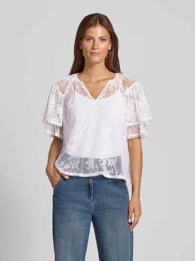 VERO MODA Bluzka o luźnym kroju z koronki model „CELINE” Złamany biały 4