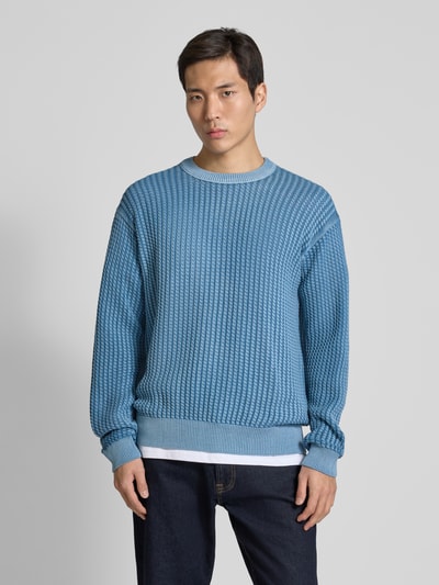 BOSS Orange Strickpullover mit Rundhalsausschnitt Modell 'Agolan' Hellblau 4