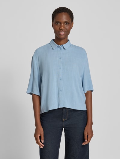 Jake*s Casual boxy fit blouse van mix van viscose en linnen in all-over look Bleu - 4