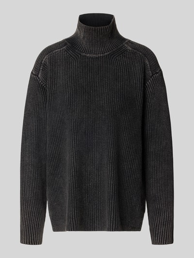 Produktfoto, Oversized Turtleneck-Pullover aus reiner Baumwolle von G-Star RAW in dunklem Grau mit gerippter Struktur und lockerer Passform